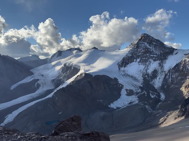 Dramatic snow-covered peak with glaciers