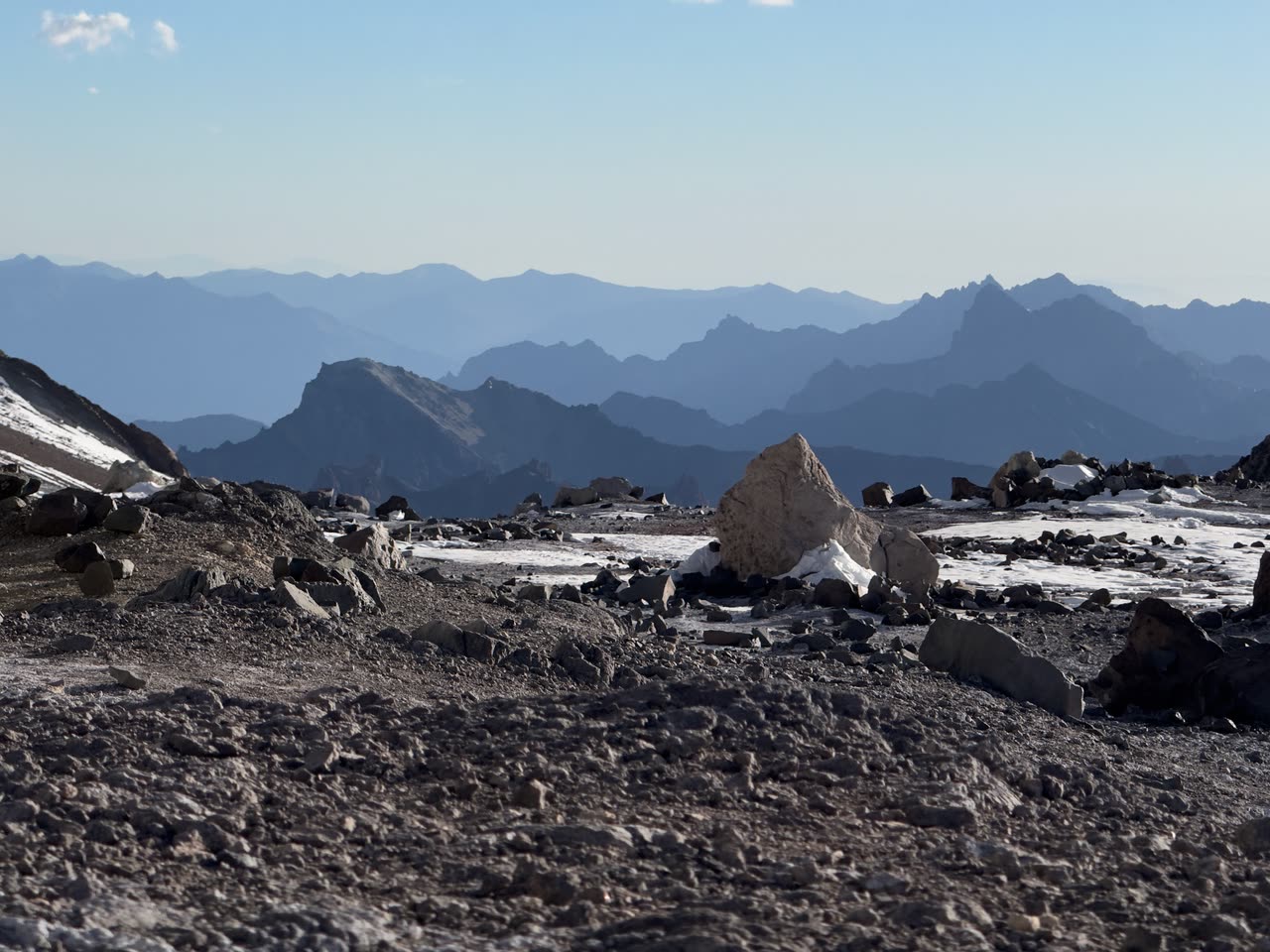 Clear day view from high altitude looking across peaks