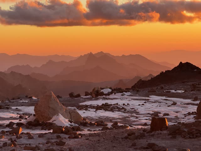 Mountain crags glowing orange