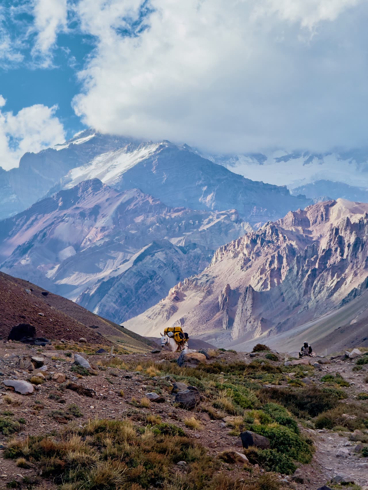 High snowy peaks under bright clear sky